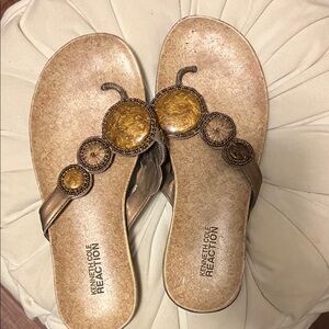 Kenneth Cole Reaction Gold Embellished Sandals